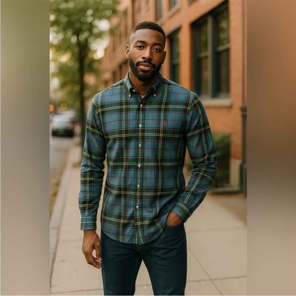 Ralph Lauren Green and Blue Plaid Button Down Shirt